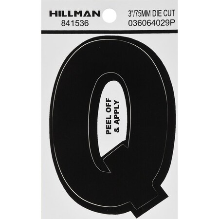 Hillman HILLMAN 3 in. Black Vinyl Self-Adhesive Letter Q 1 pc, PK6 841536